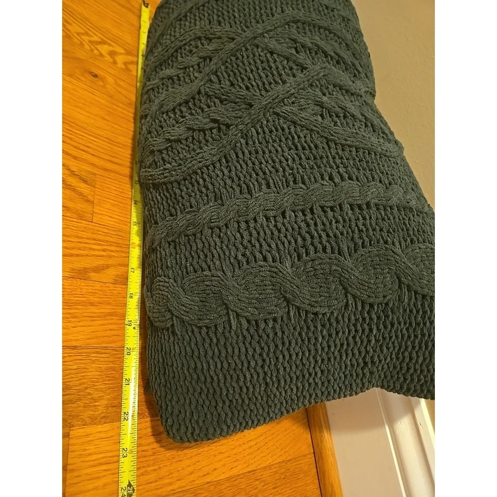 Cable Knit Pillow Chunky Dark‎ Green Home Decor 23x11